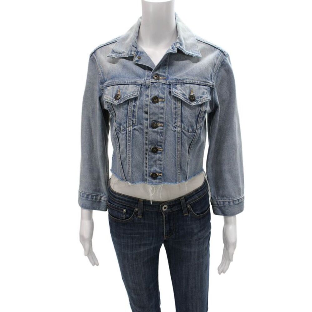 Levis Women Basic Jacket Blue Cotton 3/4 Sleeve Button Size 0